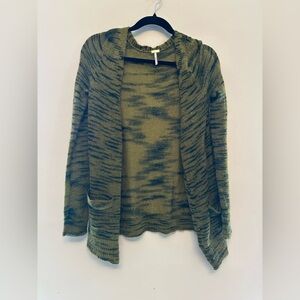 Olive Green and Black Patterned FP Beach Cardigan Sweater-Small